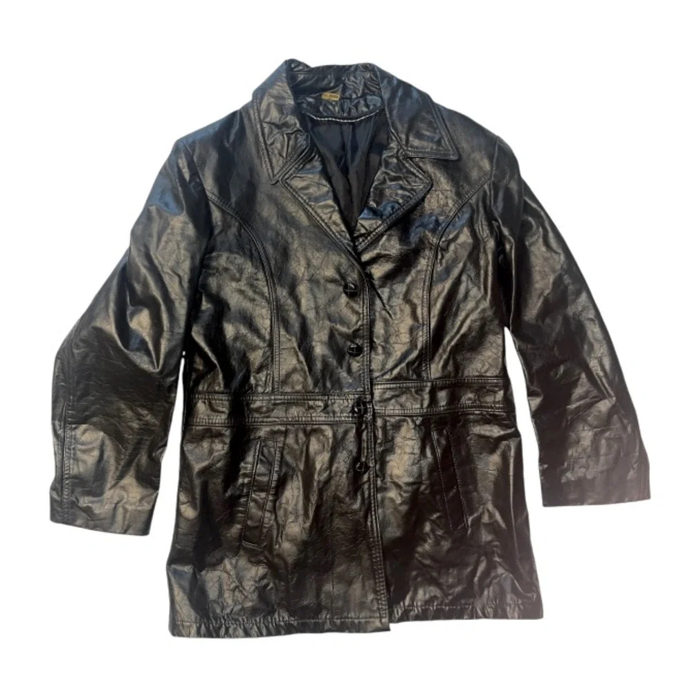 Vintage Leathercraft Black Leather Button Up Jacket Size 40 R